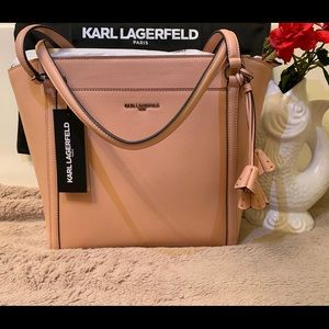 NWT Karl Lagerfeld Iris Leather Tote Pink Beige